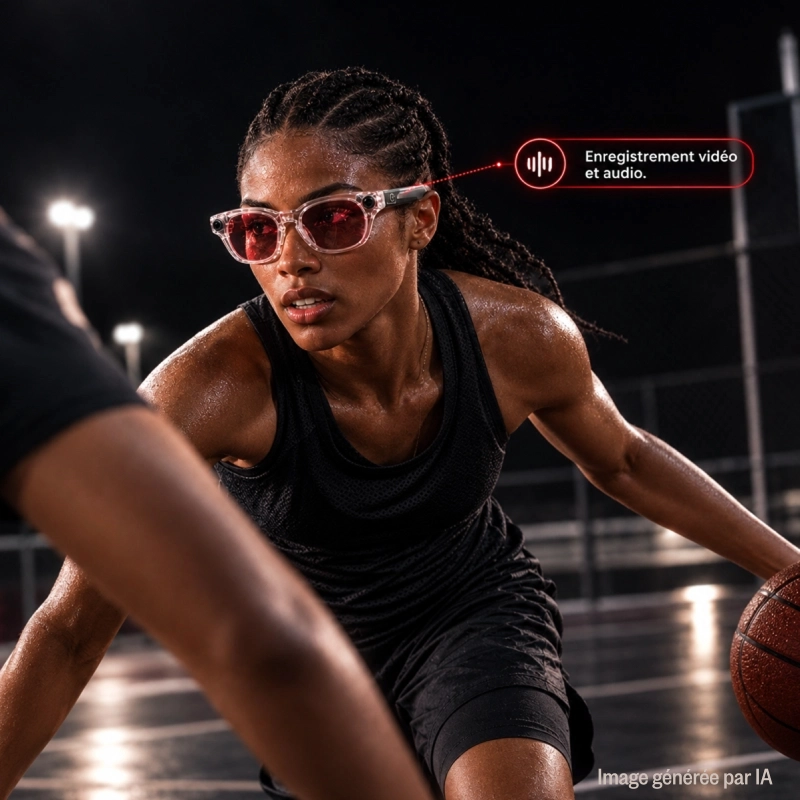 Joueuse de basket portant des Oakley Meta HSTN verres rouges modifi&eacute;s, enregistrement vid&eacute;o et audio | Optic2000